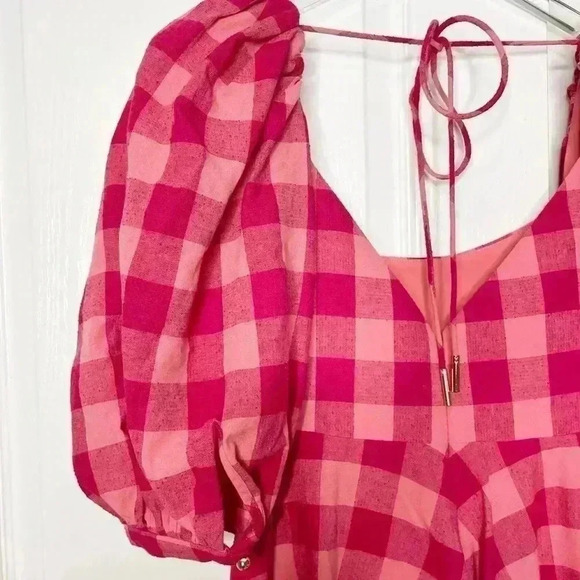 Acler Pink and Red Gingham Puff-Sleeve Mini Dress - Picture 10 of 14